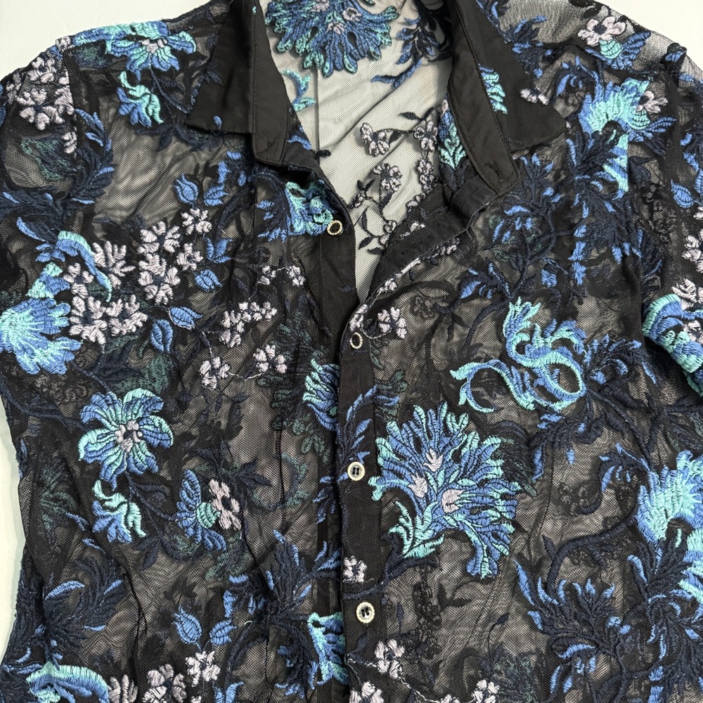 Floral Black and Blue Shirt - Picture 3 of 4